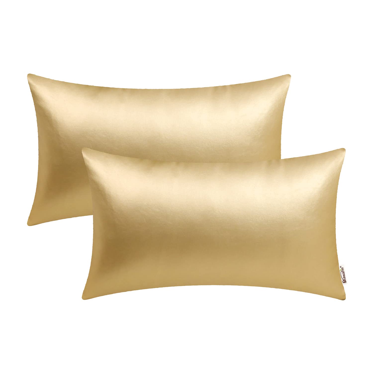 Brawarm Faux Leather Throw Pillow Covers 12 X 20 Inches - Gold Leather Lumbar Pilow Covers Pack Of 2, Solid Dyed Leather Pillowc
